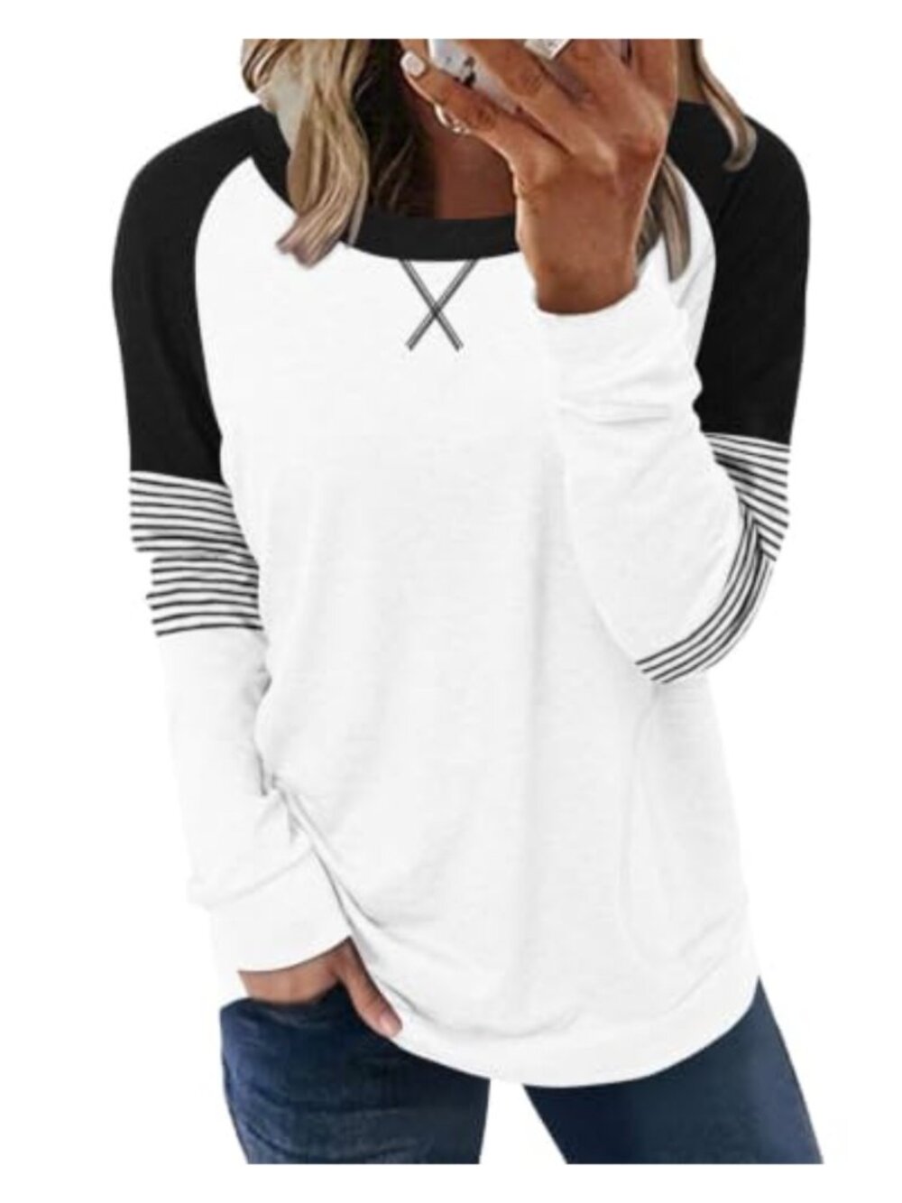 Womens Tunic Top Long Sleeve Round Neck Loose Fit Pullover Sweatshirt with